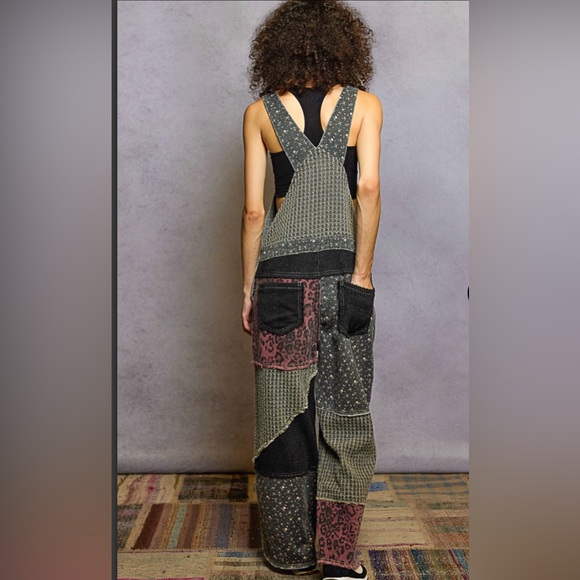 POL Women's Patchwork Overalls - Black & Charcoal. - Picture 2 of 2